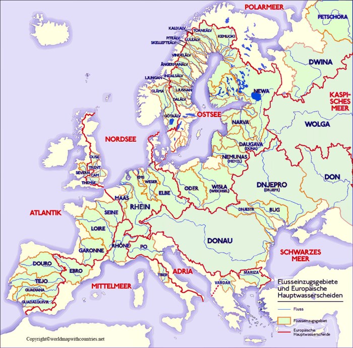 Rivers in europe map labeled