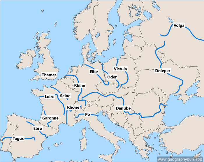 Rivers in europe map labeled